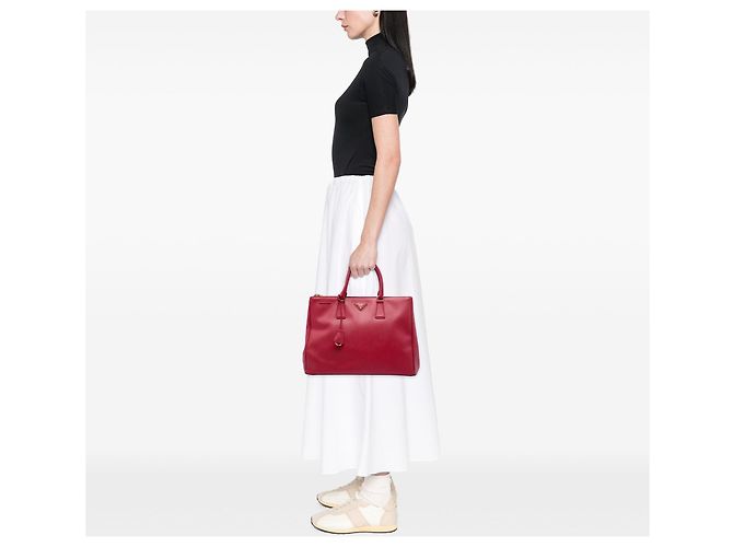 Borsa Tote Prada Galleria Double Zip Grande in Saffiano Rossa Rosso - vista 8