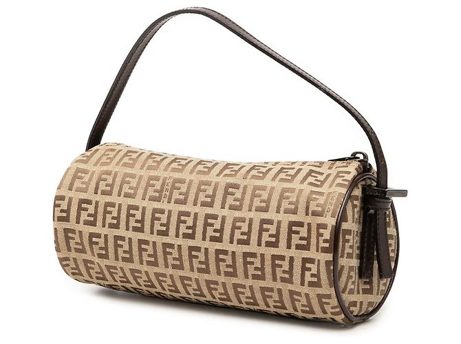 Borsa Pochette Barrel Fendi Zucchino Canvas Beige - vista 2