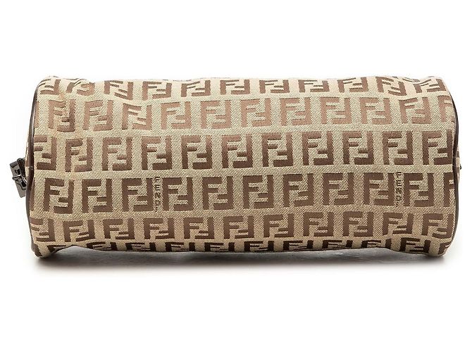 Borsa Pochette Barrel Fendi Zucchino Canvas Beige - vista 3