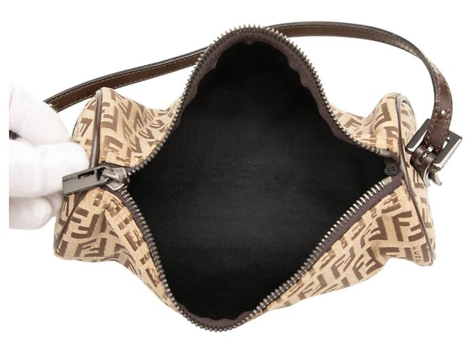 Borsa Pochette Barrel Fendi Zucchino Canvas Beige - vista 4