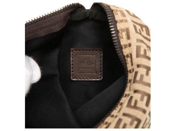 Borsa Pochette Barrel Fendi Zucchino Canvas Beige - vista 5