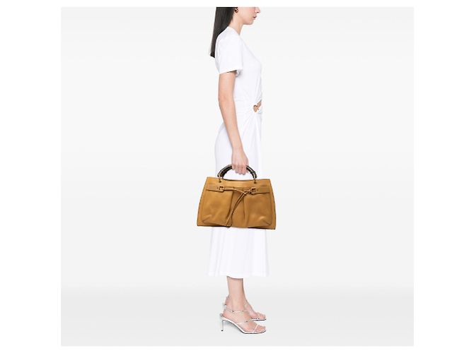 Bamboo Bolso de piel de becerro Gucci marrón con bambú Castaño - vista 6