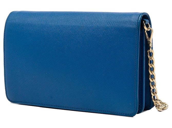 Borsa a tracolla Prada Saffiano Lux Monochrome Wallet on Chain Blu - vista 2