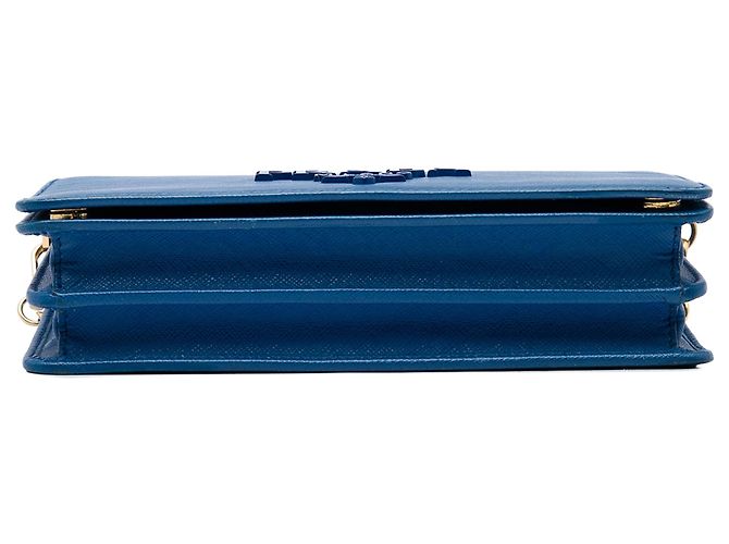 Borsa a tracolla Prada Saffiano Lux Monochrome Wallet on Chain Blu - vista 3