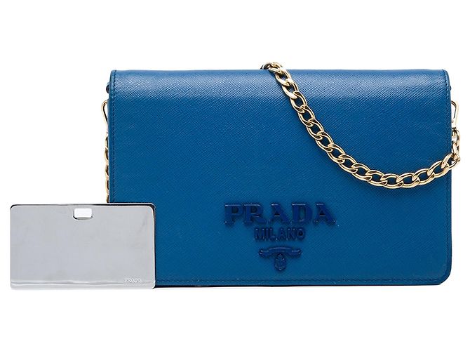 Borsa a tracolla Prada Saffiano Lux Monochrome Wallet on Chain Blu - vista 6