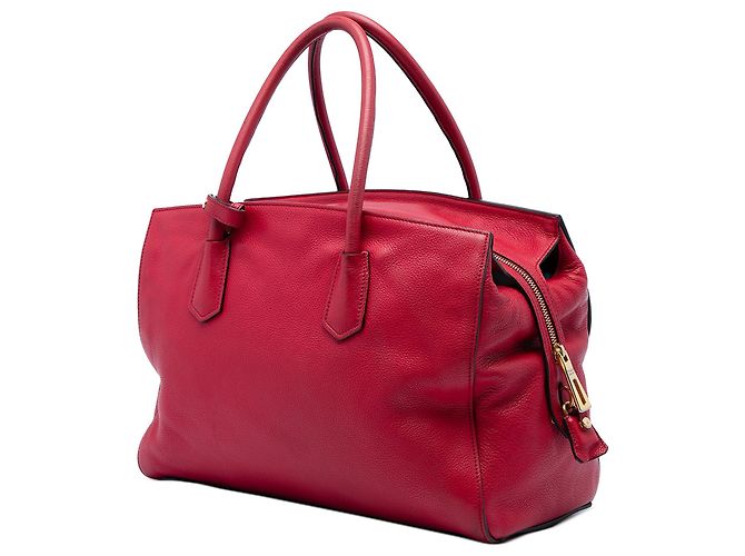 Roter Prada Vitello Daino Zip Top Umhängetasche - Ansicht 2
