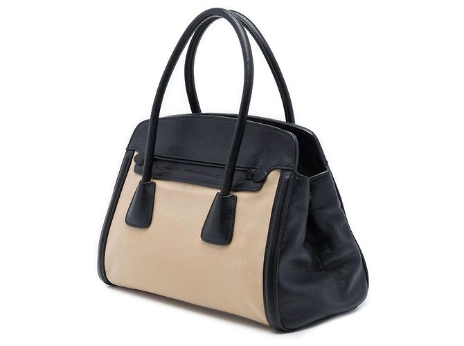 Prada Satchel-Tasche aus beigem Canvas mit bicolor Saffiano-Lederbesatz - Ansicht 2