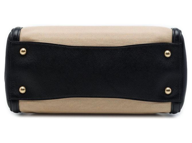 Prada Satchel-Tasche aus beigem Canvas mit bicolor Saffiano-Lederbesatz - Ansicht 3