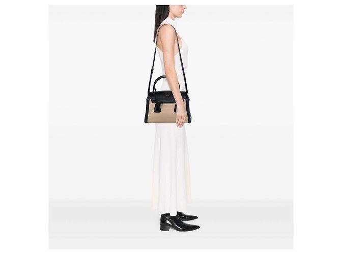 Prada Satchel-Tasche aus beigem Canvas mit bicolor Saffiano-Lederbesatz - Ansicht 6