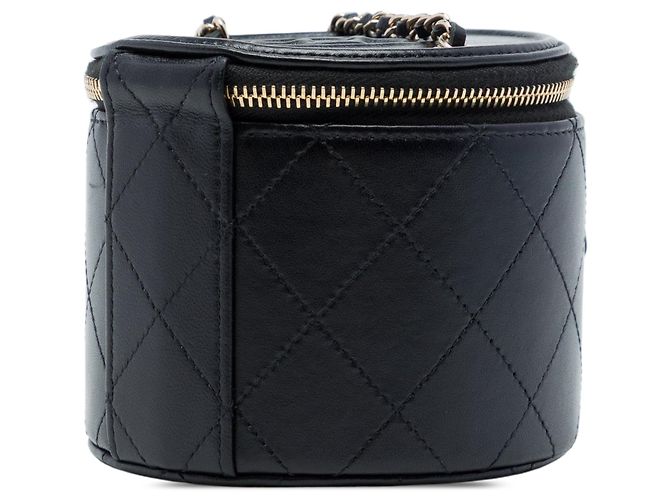 Bolsa Vanity Chanel Mini CC em pele de cordeiro acolchoada preta com corrente redonda Preto - vista 2