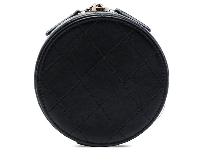Bolsa Vanity Chanel Mini CC em pele de cordeiro acolchoada preta com corrente redonda Preto - vista 3