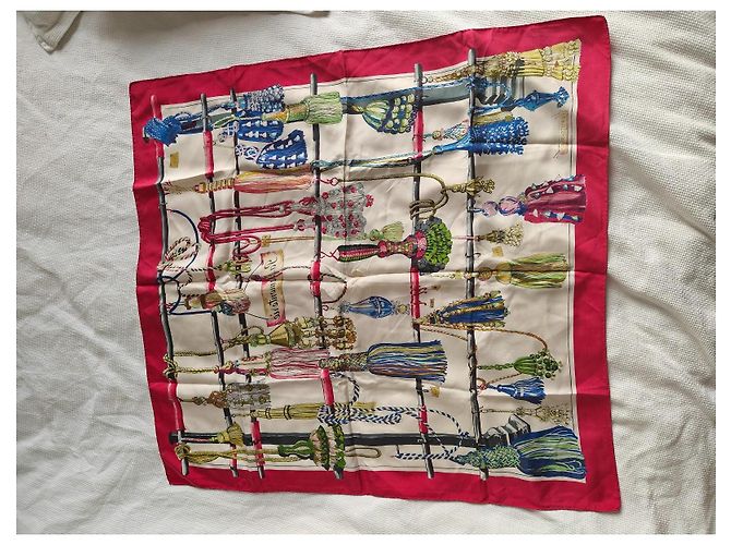 Hermès Carré 90 Passementerie Seidentuch Rot Blau Mehrfarben Beige Grün Gelb - Ansicht 2