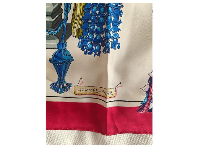 Hermès Carré 90 Passementerie Seidentuch Rot Blau Mehrfarben Beige Grün Gelb - Ansicht 6