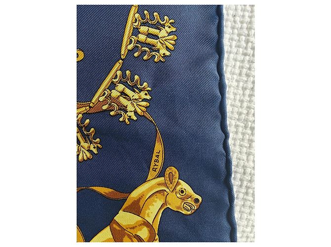 Carré Hermès 90 "Les Cavaliers d'Or" Azul Dorado - vista 7