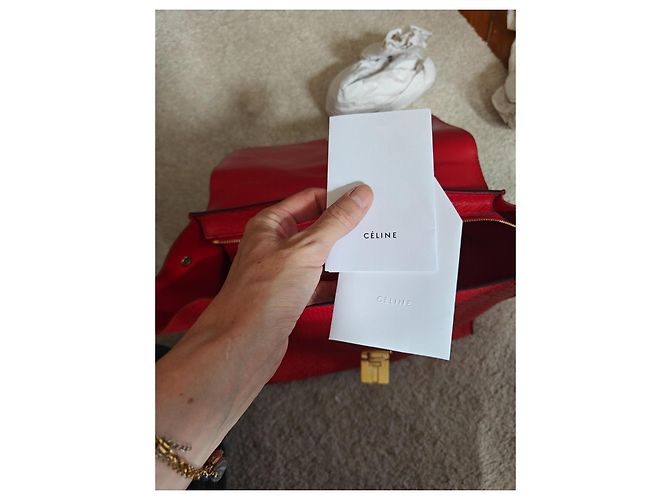 Céline Bolsa Celine Trapèze em Píton e Camurça Vermelha Vermelho - vista 10