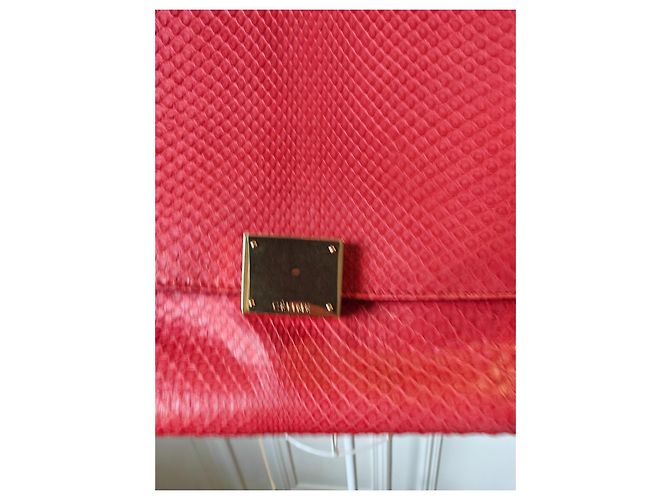Céline Bolsa Celine Trapèze em Píton e Camurça Vermelha Vermelho - vista 2