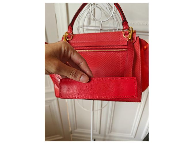 Céline Bolsa Celine Trapèze em Píton e Camurça Vermelha Vermelho - vista 4