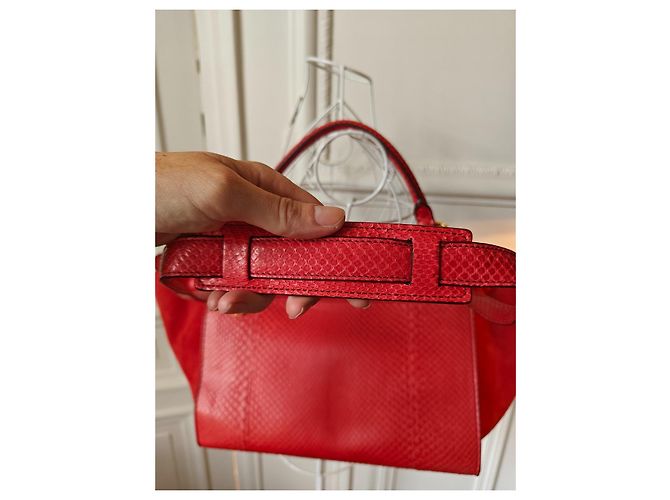 Céline Bolsa Celine Trapèze em Píton e Camurça Vermelha Vermelho - vista 5