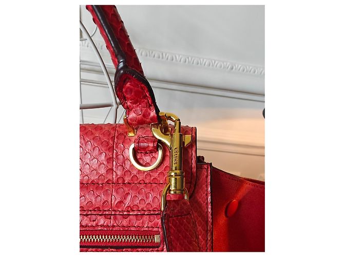 Céline Bolsa Celine Trapèze em Píton e Camurça Vermelha Vermelho - vista 6