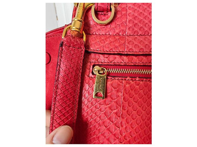Céline Bolsa Celine Trapèze em Píton e Camurça Vermelha Vermelho - vista 7