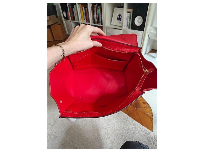Céline Bolsa Celine Trapèze em Píton e Camurça Vermelha Vermelho - vista 8