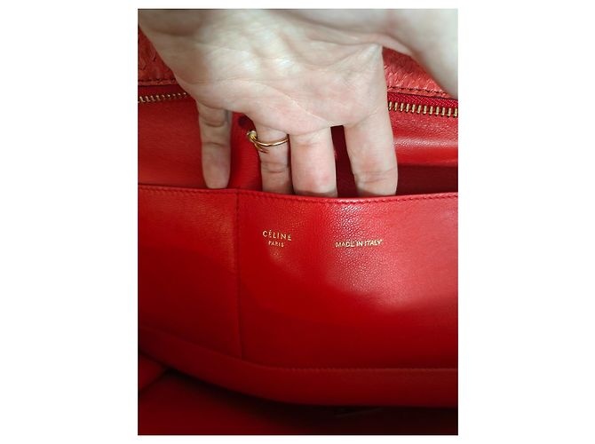Céline Bolsa Celine Trapèze em Píton e Camurça Vermelha Vermelho - vista 9