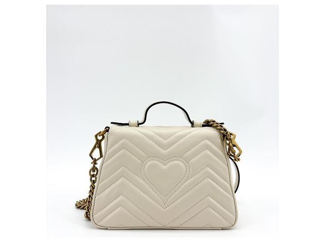 Gucci GG Marmont Top Handle Flap Matelasse Leather Mini Bianco - vista 2