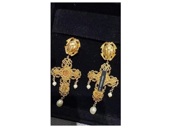 Dolce & Gabbana Orecchini a Croce con Cammeo e Perla Placcati Oro Bianco D'oro - vista 2