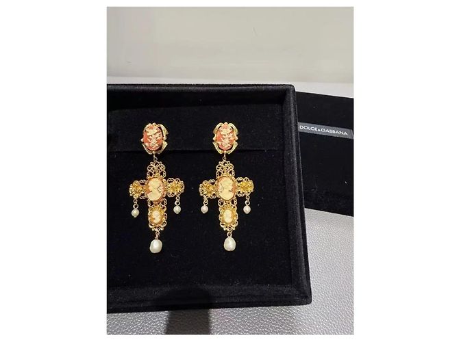 Dolce & Gabbana Orecchini a Croce con Cammeo e Perla Placcati Oro Bianco D'oro - vista 3