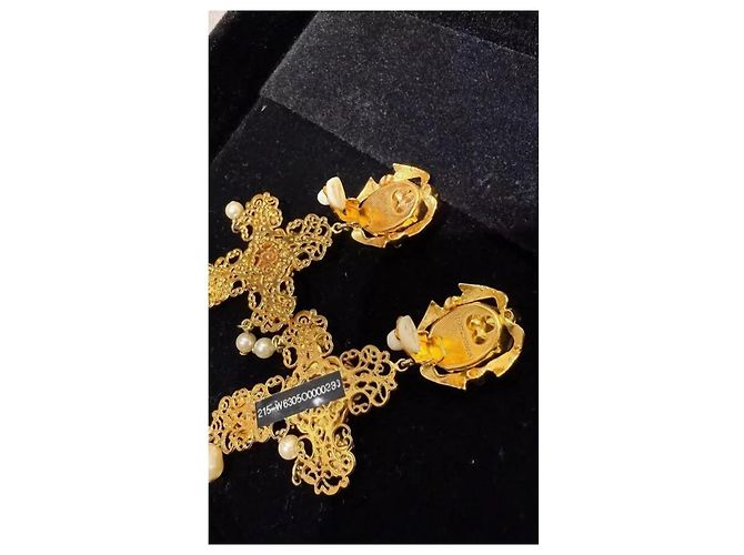 Dolce & Gabbana Orecchini a Croce con Cammeo e Perla Placcati Oro Bianco D'oro - vista 4