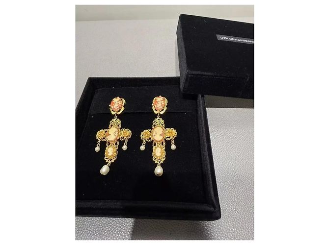 Dolce & Gabbana Orecchini a Croce con Cammeo e Perla Placcati Oro Bianco D'oro - vista 6