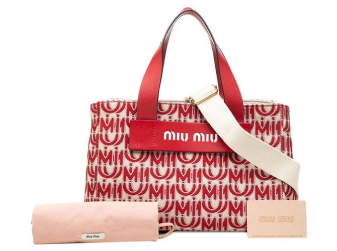 Borsa a mano in jacquard Canapa di Miu Miu Rosso - vista 6