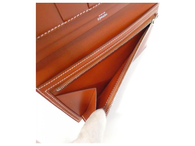 Hermès Cartera larga Hermes Bearn Soufflé Castaño Naranja - vista 8