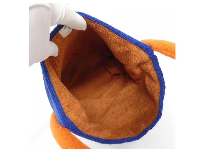 Hermès Bolsa de mão Hermes em algodão azul e laranja - vista 4