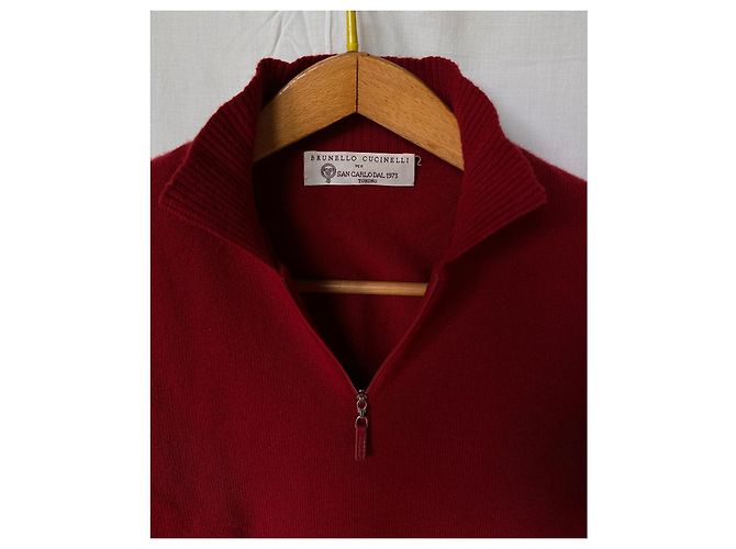 Brunello Cucinelli Roter Woll- und Kaschmirpullover mit Reißverschluss Bordeaux - Ansicht 2