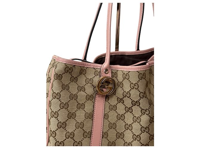 Borsa Tote Gucci Twins Rosa in Tela GG e Pelle - vista 3