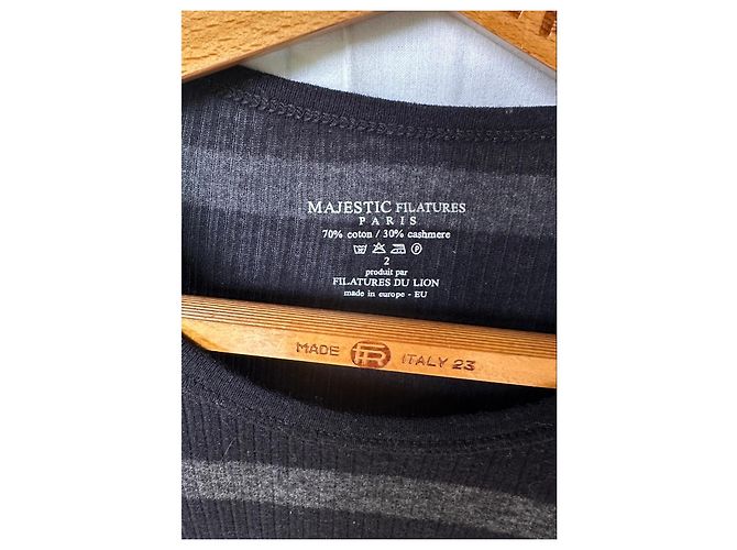Autre Marque Majestic Filatures Pull à Rayures Noir Gris - vue 2