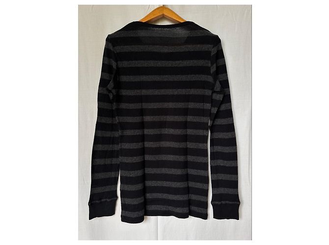 Autre Marque Majestic Filatures Pull à Rayures Noir Gris - vue 3