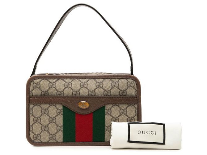Borsa Gucci GG Supreme Sherry Line Ophidia Marrone Beige - vista 7