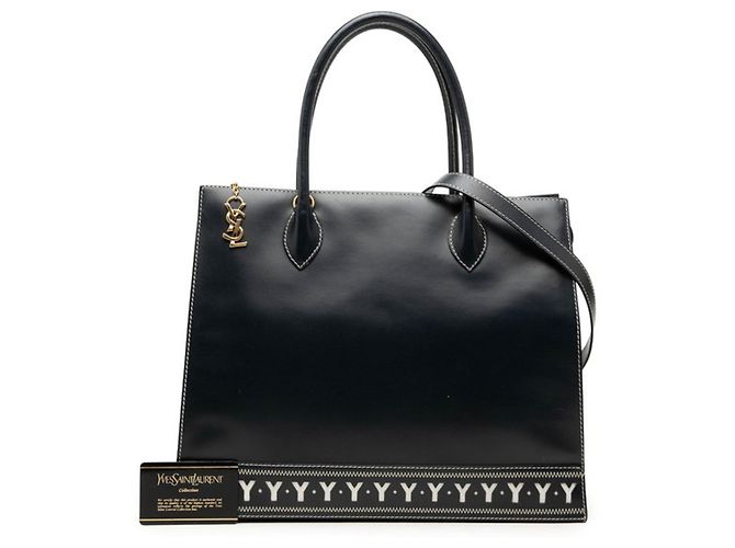 Autre Marque Saint Laurent Borsa Tote/Spalla 2-Way in pelle blu navy - vista 6