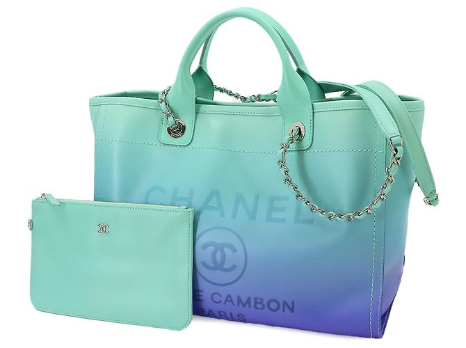 Borsa Chanel Deauville 2-way Chain Tote Blu - vista 2