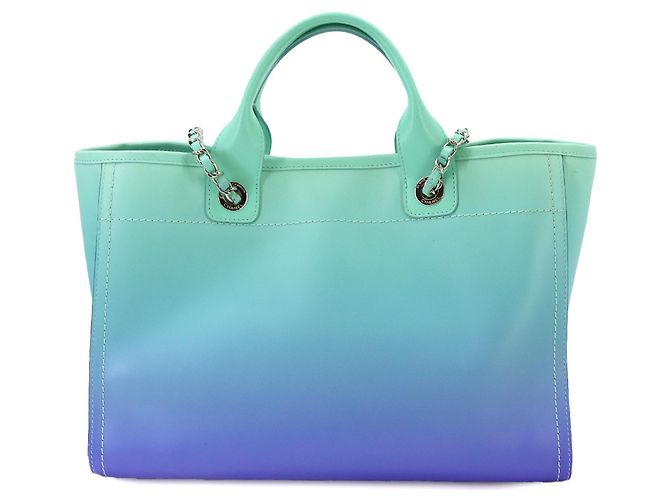Borsa Chanel Deauville 2-way Chain Tote Blu - vista 3