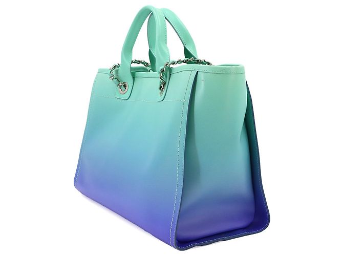 Borsa Chanel Deauville 2-way Chain Tote Blu - vista 4