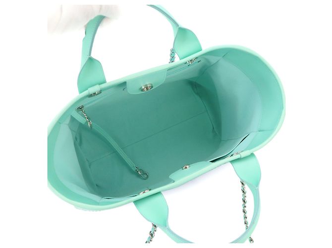 Borsa Chanel Deauville 2-way Chain Tote Blu - vista 7