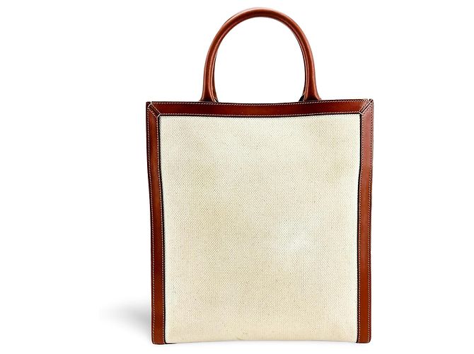 Céline Celine Vertical Cabas Canvas with Leather Small Blanc - vue 2