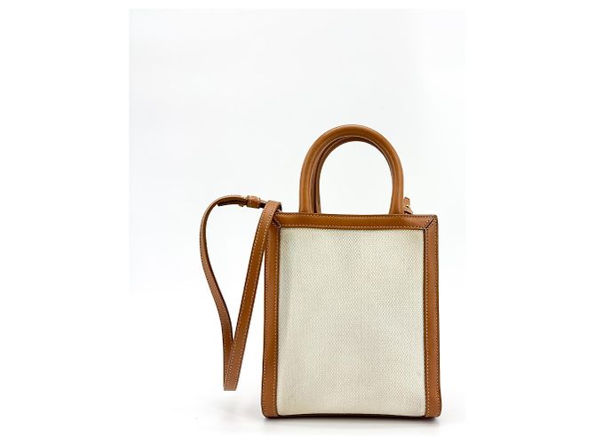 Céline Celine Vertical Cabas Canvas with Leather Small Beige - view 2