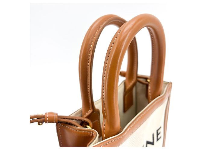 Céline Celine Vertical Cabas Canvas with Leather Small Beige - view 7