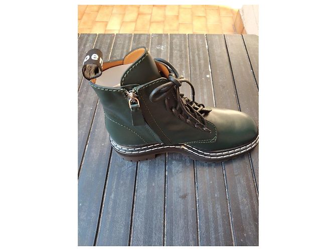 Botas de combate Proenza Schouler de cuero verde oscuro con suela de taco - vista 2