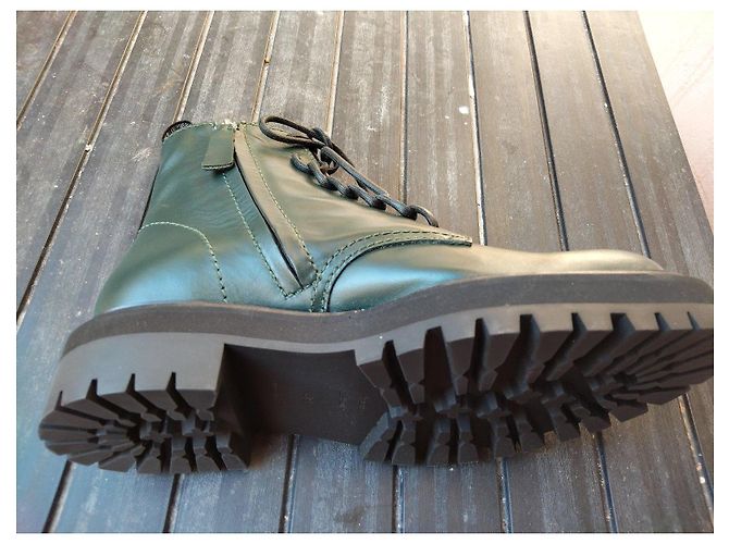 Botas de combate Proenza Schouler de cuero verde oscuro con suela de taco - vista 3