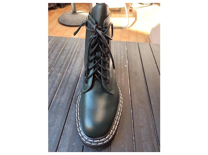 Botas de combate Proenza Schouler de cuero verde oscuro con suela de taco - vista 6